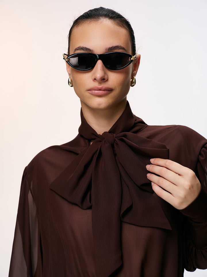Valantomode | Sheer Chiffon Bow Neck Backless Mini Dress