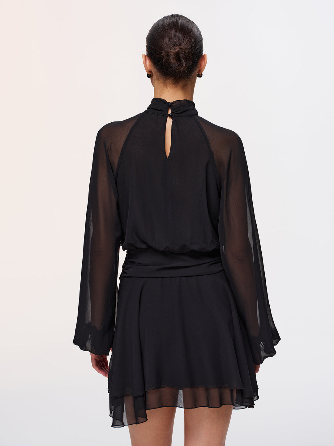 Valantomode | Chic Metal-Accented Semi-Sheer Chiffon Mini Dress