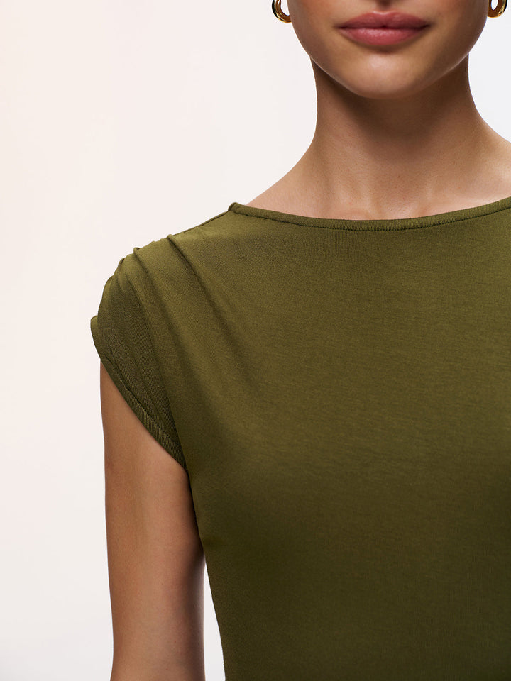 Valantomode | Chic High-Slit Cap-Sleeve Dress with Metal Accents
