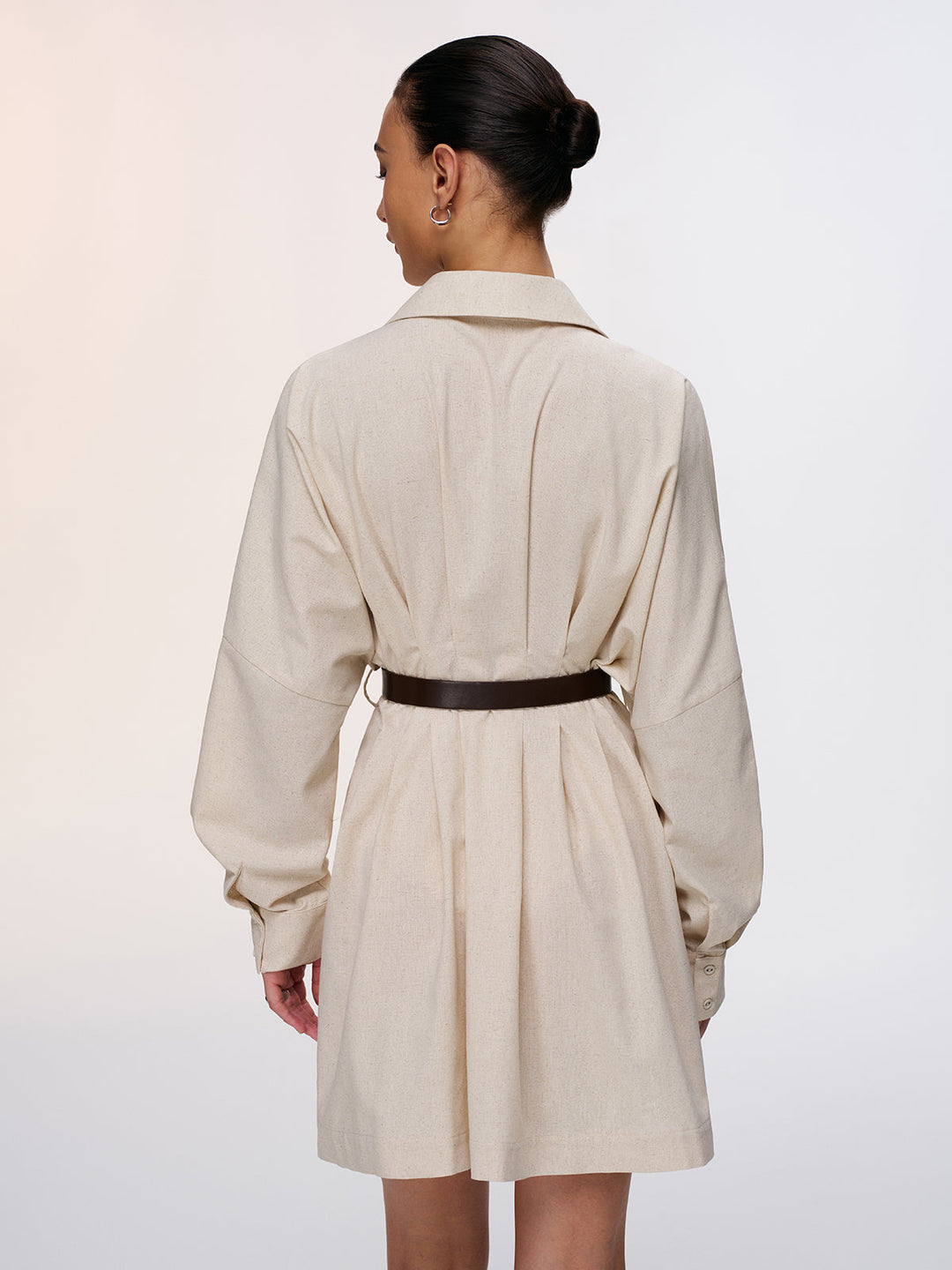 Valantomode | Chic Pleated Cotton-Linen Belted Dress for Effortless Style