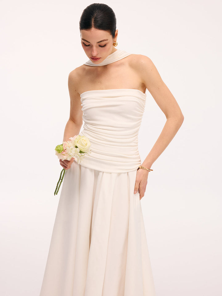 Valantomode | Chic Asymmetrical Ruched Halter Midi Dress for Elegance