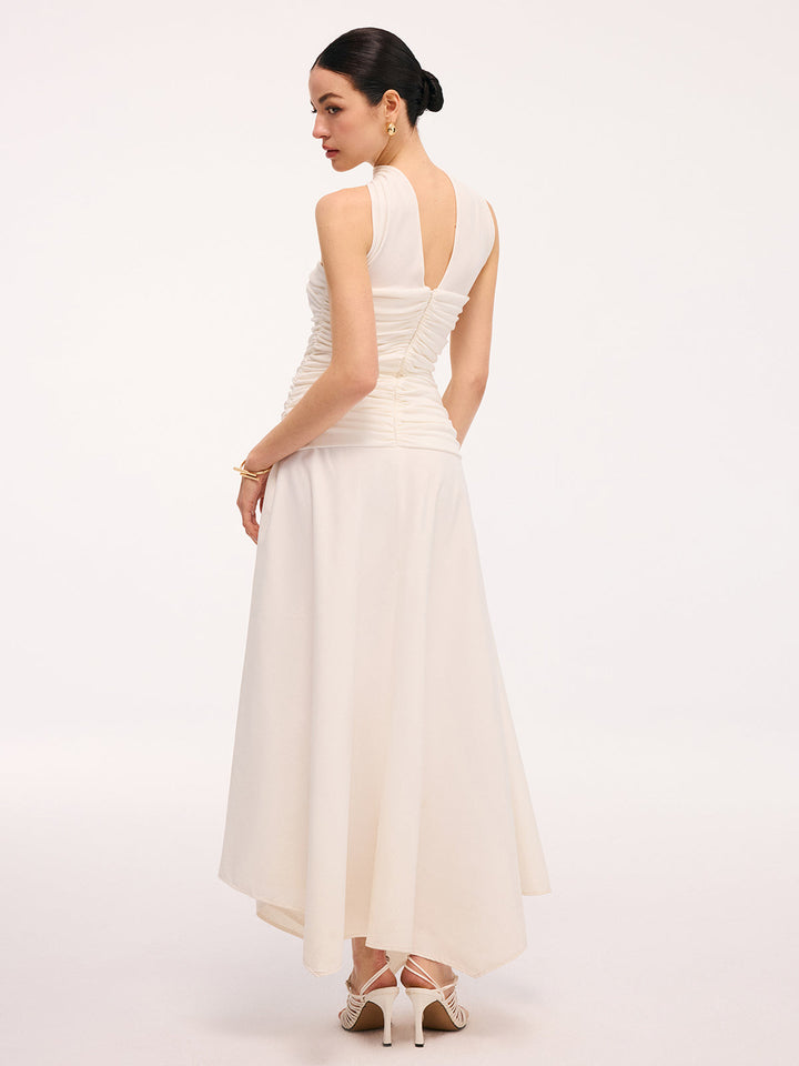Valantomode | Chic Asymmetrical Ruched Halter Midi Dress for Elegance