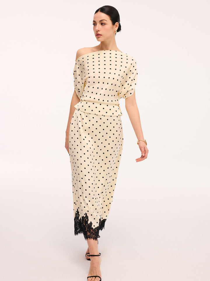 Valantomode | Chic Polka Dot & Lace Midi Skirt Ensemble Set