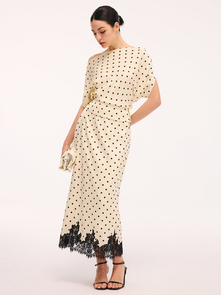 Valantomode | Chic Polka Dot & Lace Midi Skirt Ensemble Set