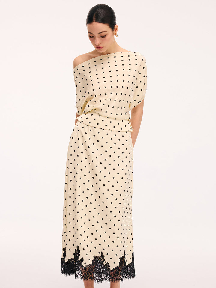 Valantomode | Chic Polka Dot & Lace Midi Skirt Ensemble Set