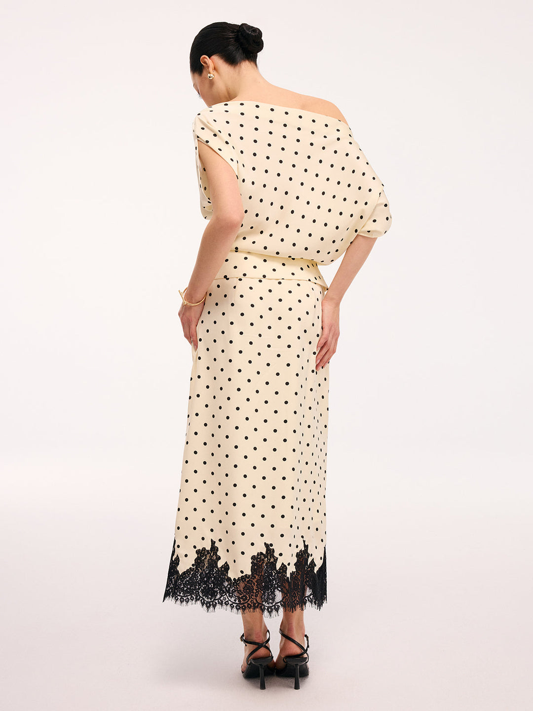 Valantomode | Chic Polka Dot & Lace Midi Skirt Ensemble Set