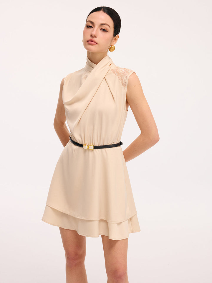 Valantomode | Elegant Satin Dress with Layered Lace Hem Detail