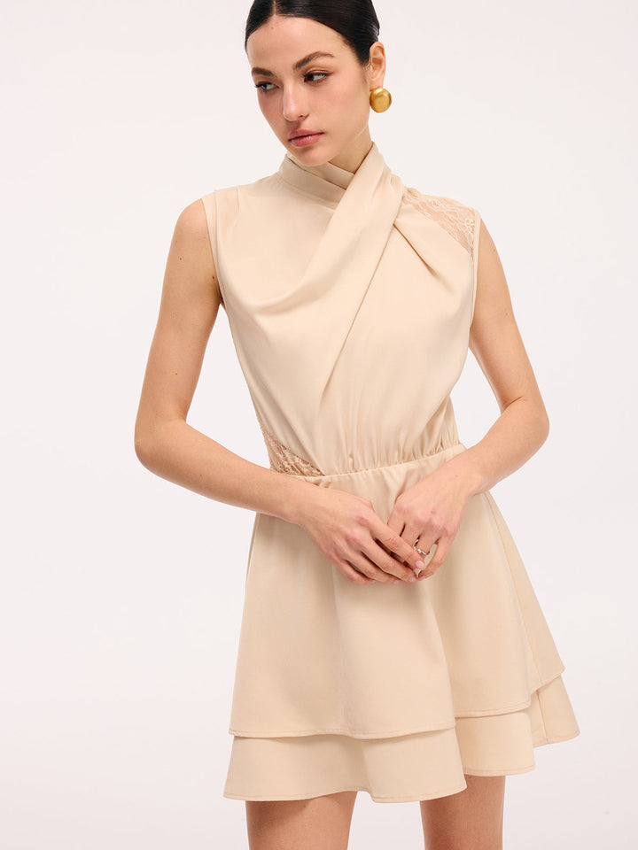 Valantomode | Elegant Satin Dress with Layered Lace Hem Detail