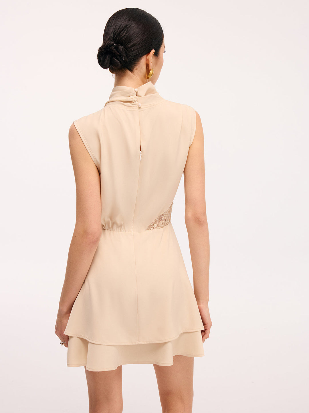Valantomode | Elegant Satin Dress with Layered Lace Hem Detail