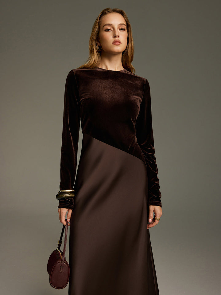 Valantomode | Luxe Velvet & Satin Long Sleeve Maxi Dress