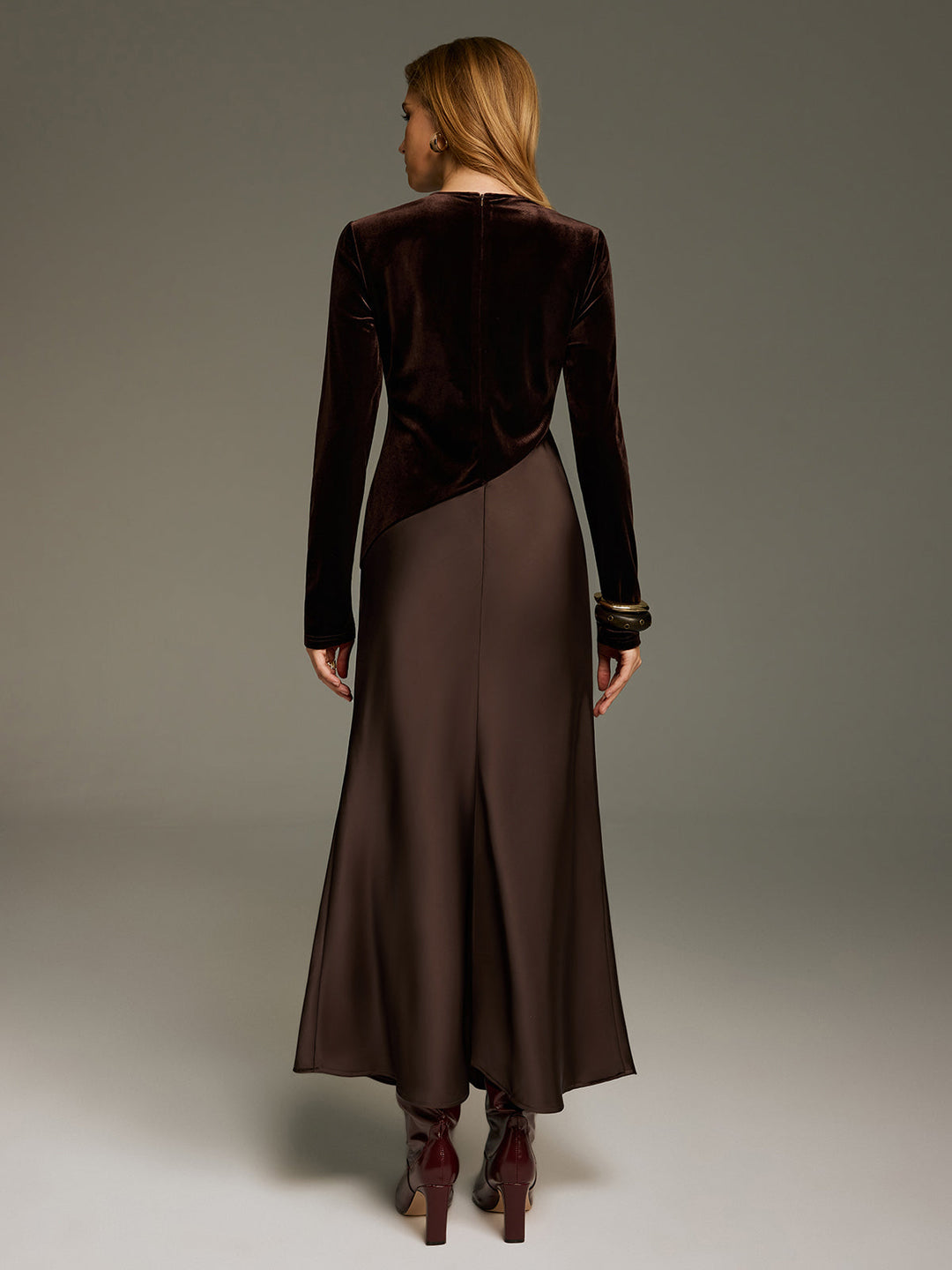 Valantomode | Luxe Velvet & Satin Long Sleeve Maxi Dress