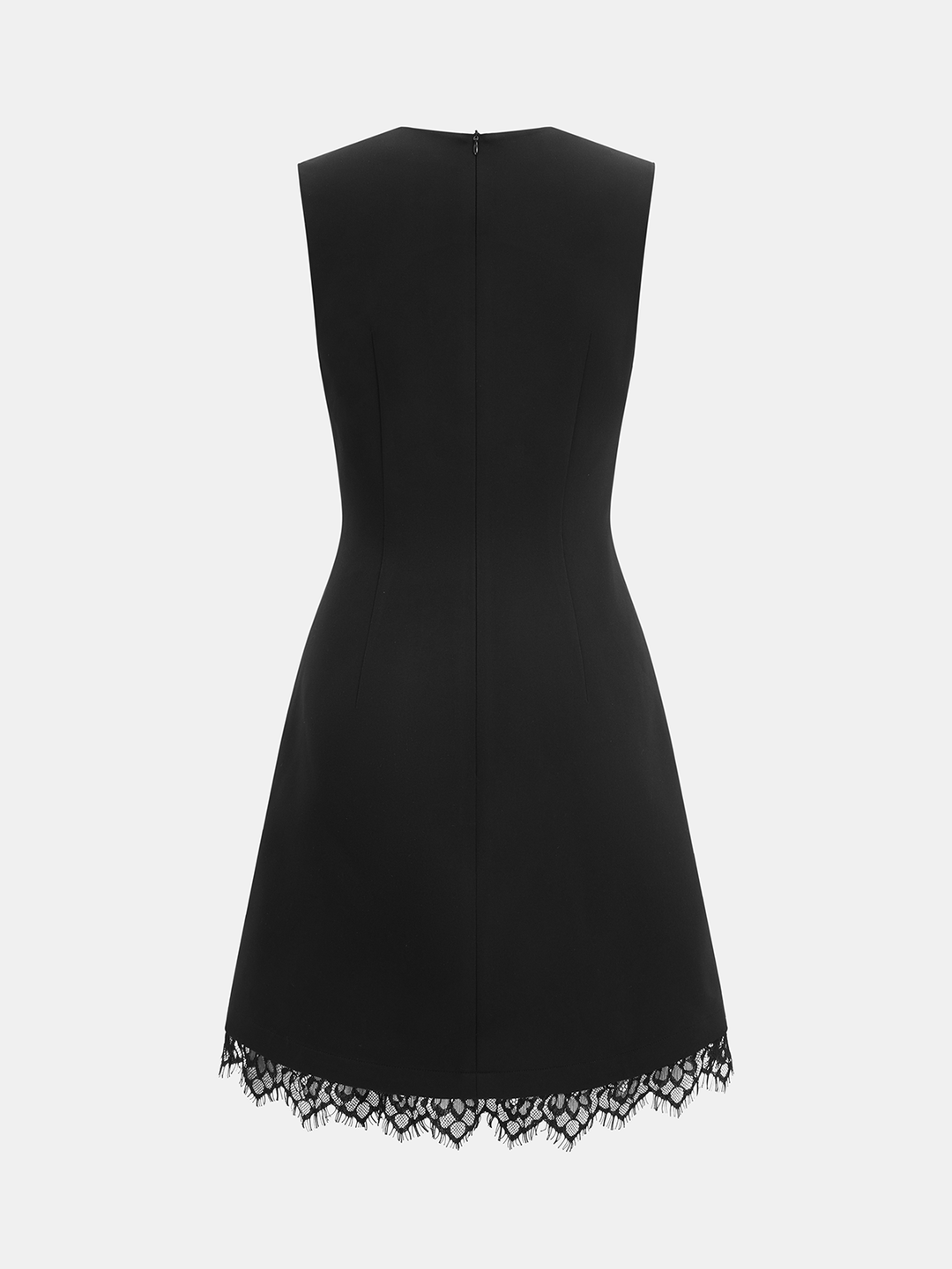 Valantomode | Chic Sleeveless Lace Trim Dress with Side Metal Accents