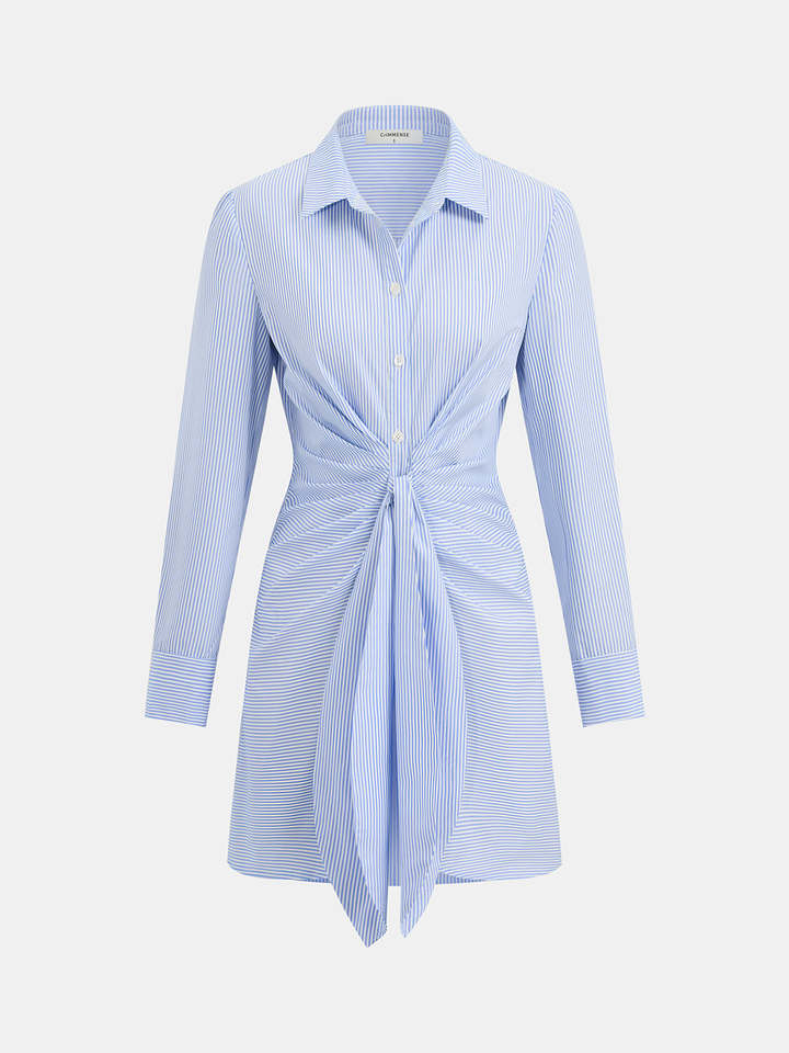 Valantomode | Chic Knot-Front Striped Shirt Dress for Effortless Style