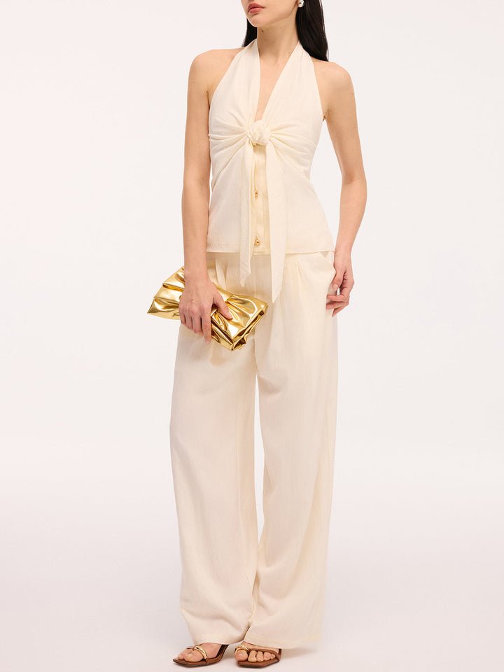 Valantomode | Chic Bow Halter Backless Top & Stylish Pants Set