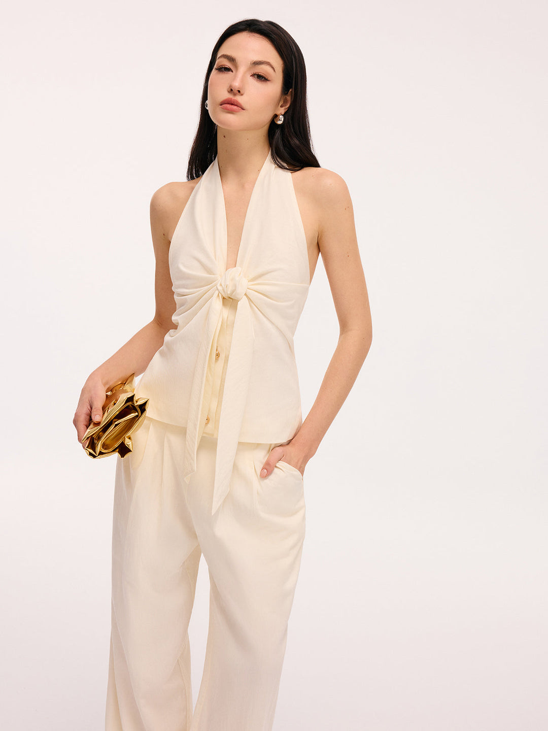 Valantomode | Chic Bow Halter Backless Top & Stylish Pants Set