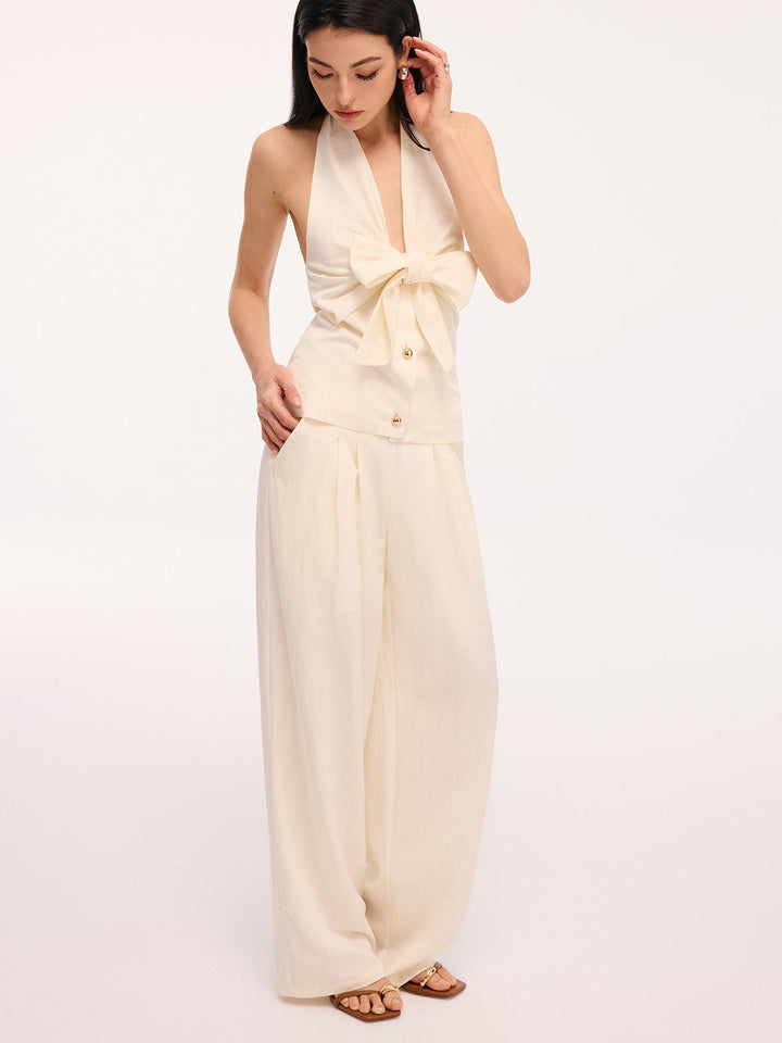 Valantomode | Chic Bow Halter Backless Top & Stylish Pants Set