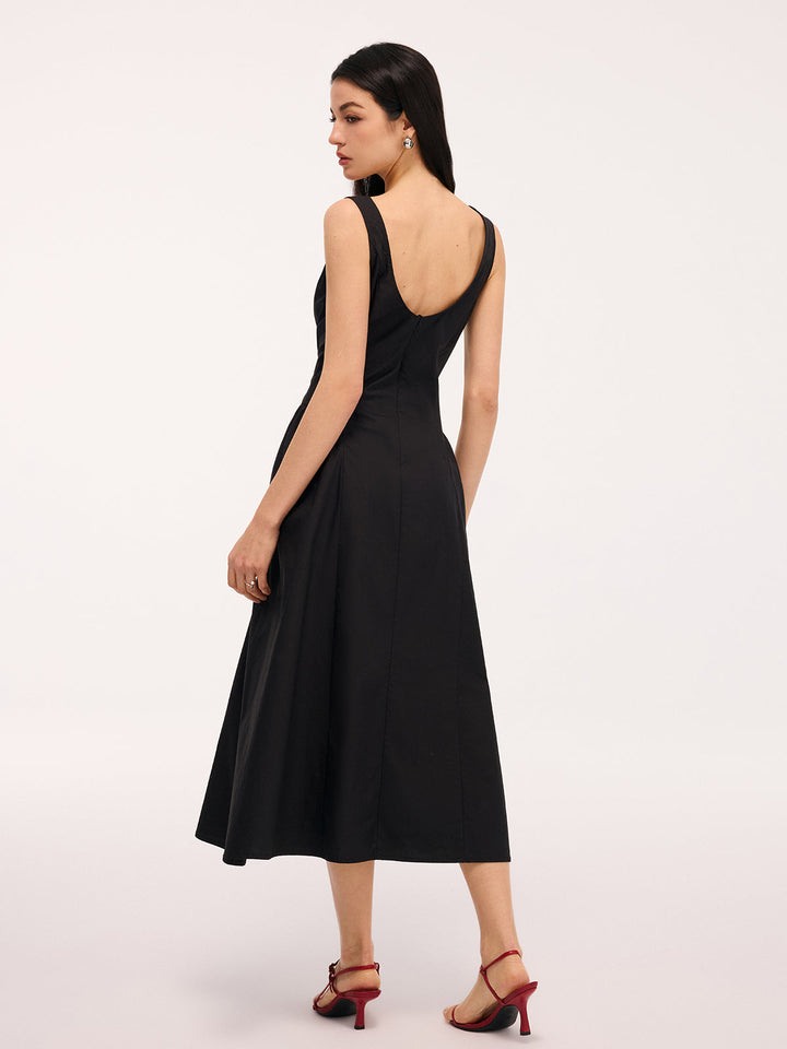 Valantomode | Chic Backless Cotton Maxi Dress with Umbrella Hem