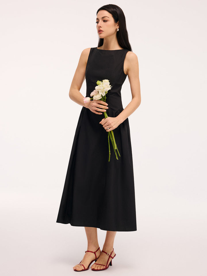 Valantomode | Chic Backless Cotton Maxi Dress with Umbrella Hem