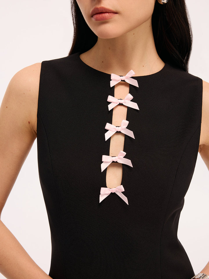 Valantomode | Chic Bow Cut-Out Sleeveless Mini Dress for Effortless Style