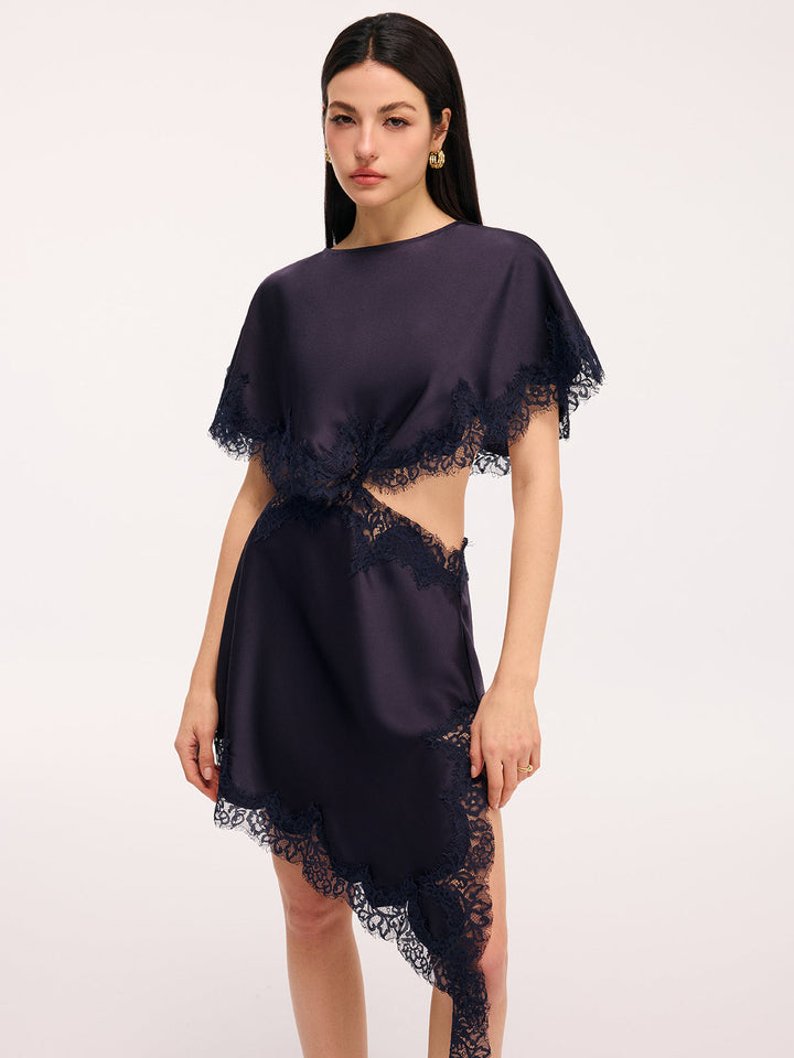 Valantomode | Elegant Lace Satin Cut-Out Mini Dress Capelet