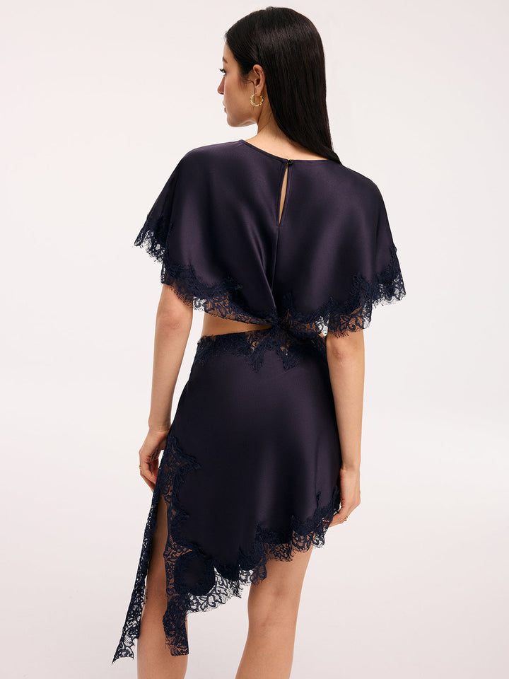 Valantomode | Elegant Lace Satin Cut-Out Mini Dress Capelet
