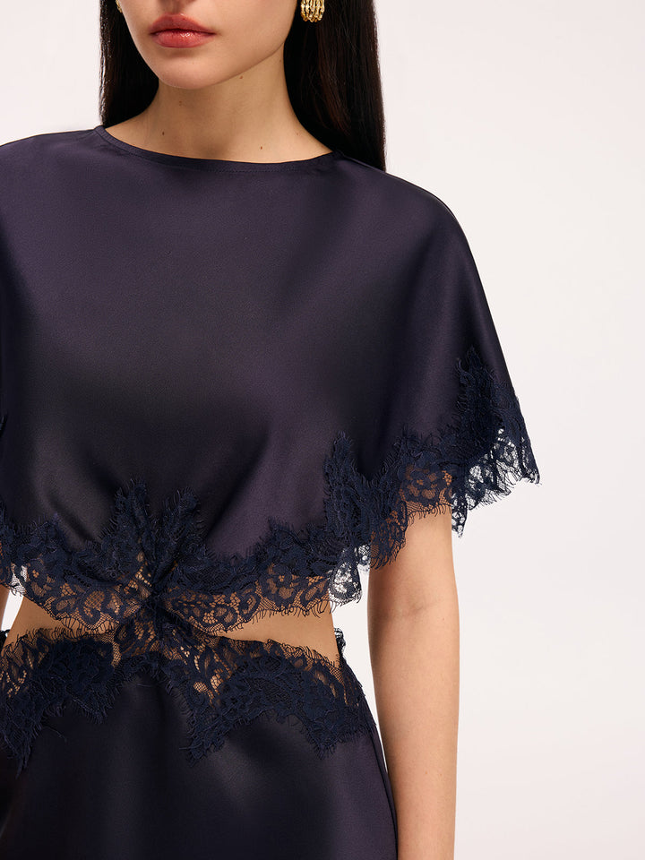 Valantomode | Elegant Lace Satin Cut-Out Mini Dress Capelet