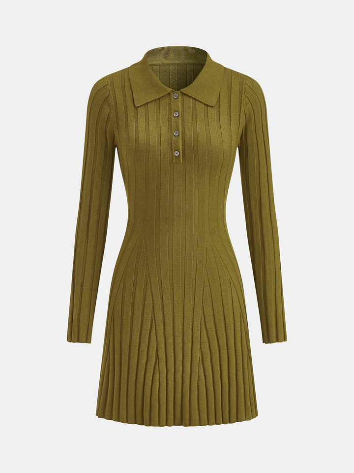 Valantomode | Chic Ribbed Wool-Blend Polo Mini Dress for Effortless Style