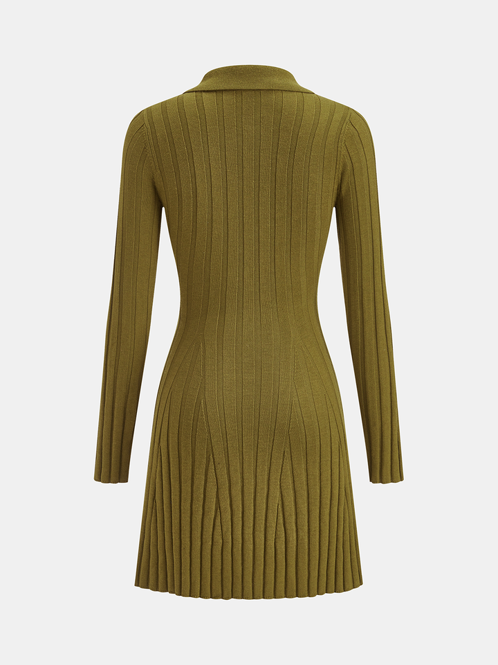 Valantomode | Chic Ribbed Wool-Blend Polo Mini Dress for Effortless Style