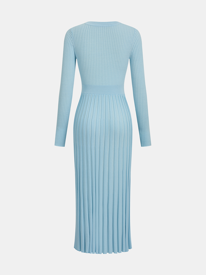 Valantomode | Chic Long-Sleeve Ribbed Knit Maxi Dress for Effortless Style
