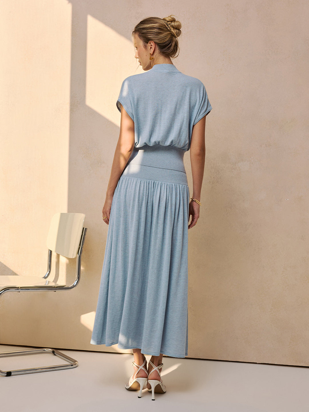 Valantomode | Chic Wool-Blend Cinched Top & Midi Skirt Ensemble