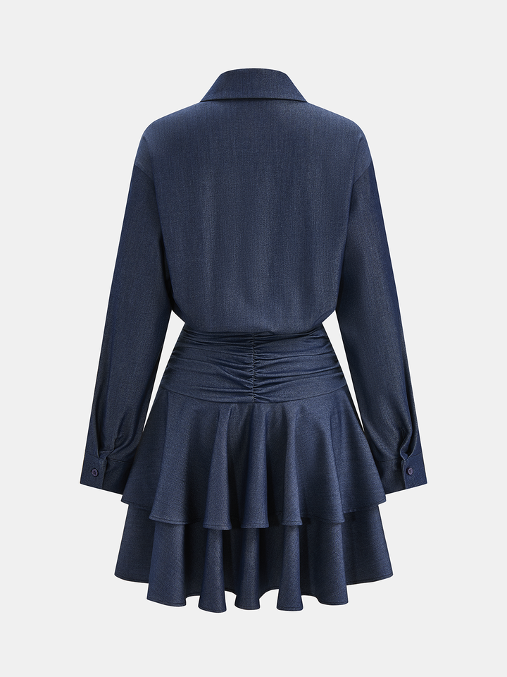 Valantomode | Chic Layered Ruffle Hem Ruched Dress for Effortless Style