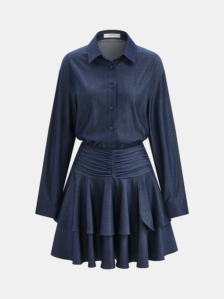 Valantomode | Chic Layered Ruffle Hem Ruched Dress for Effortless Style