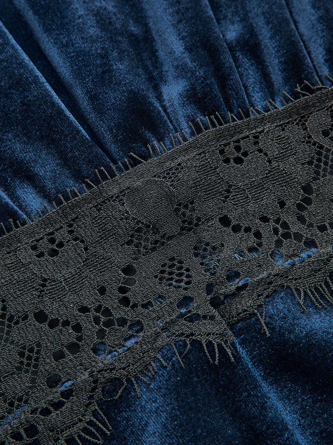 Valantomode | Elegant V-Neck Velvet Midi Dress with Lace Detail