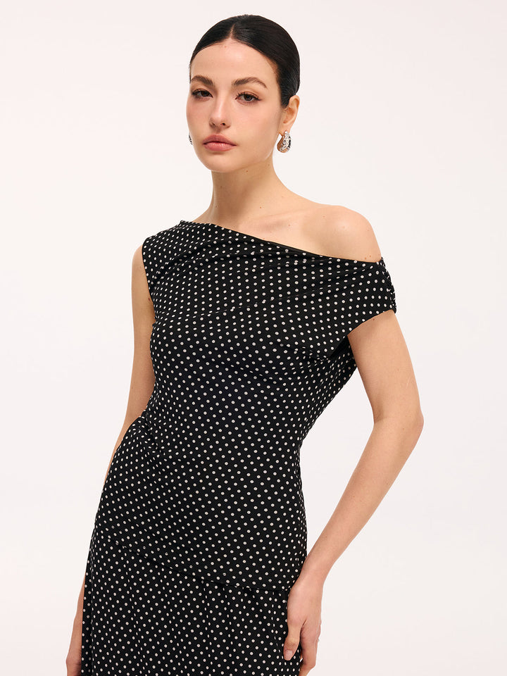 Valantomode | Chic Polka Dot One-Shoulder Top & Maxi Skirt Ensemble