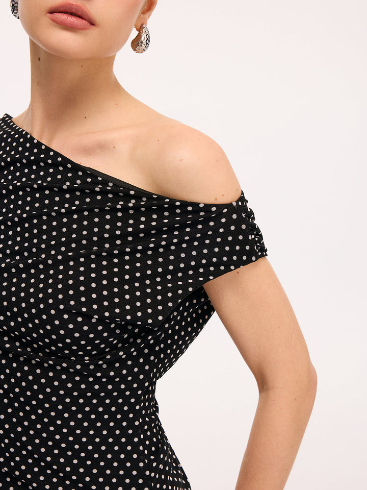 Valantomode | Chic Polka Dot One-Shoulder Top & Maxi Skirt Ensemble