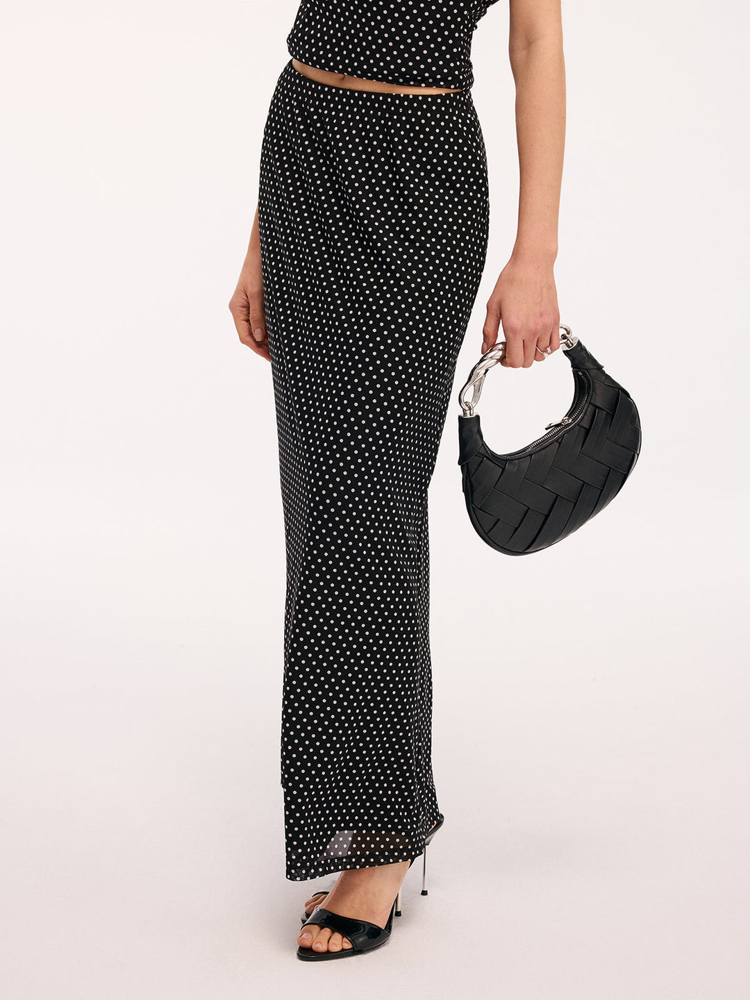 Valantomode | Chic Polka Dot One-Shoulder Top & Maxi Skirt Ensemble