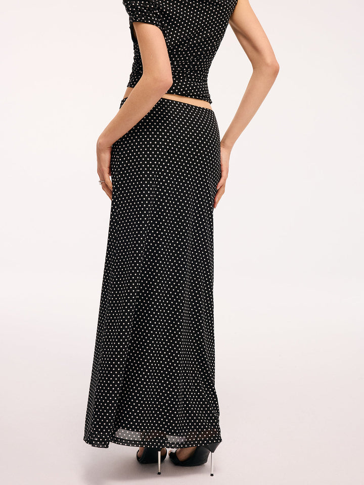 Valantomode | Chic Polka Dot One-Shoulder Top & Maxi Skirt Ensemble