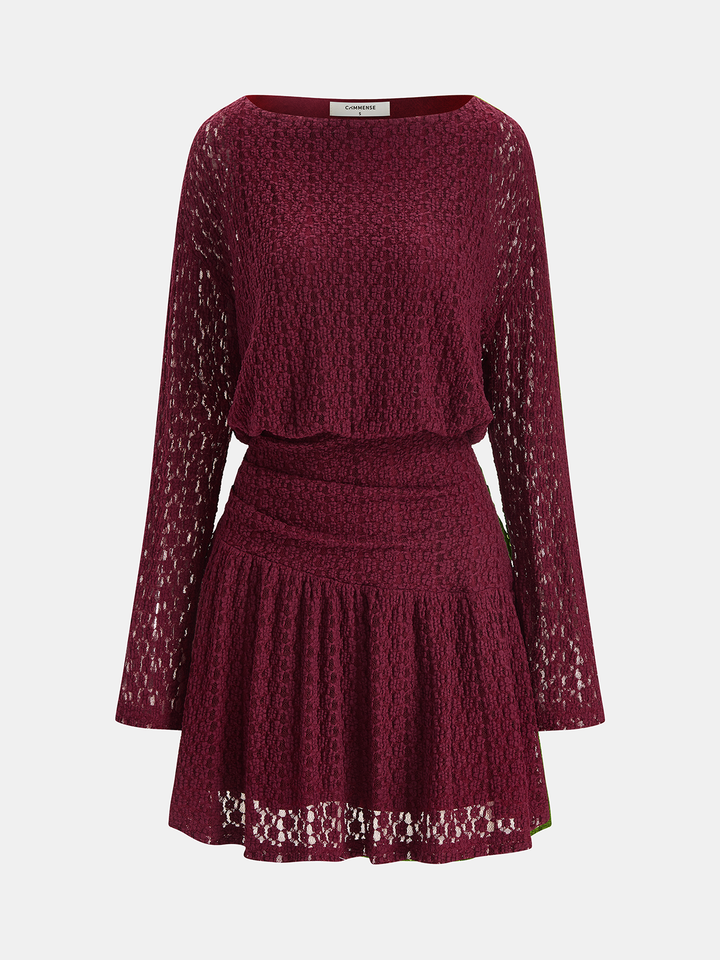 Valantomode | Chic Semi-Sheer Textured Long-Sleeve Mini Dress