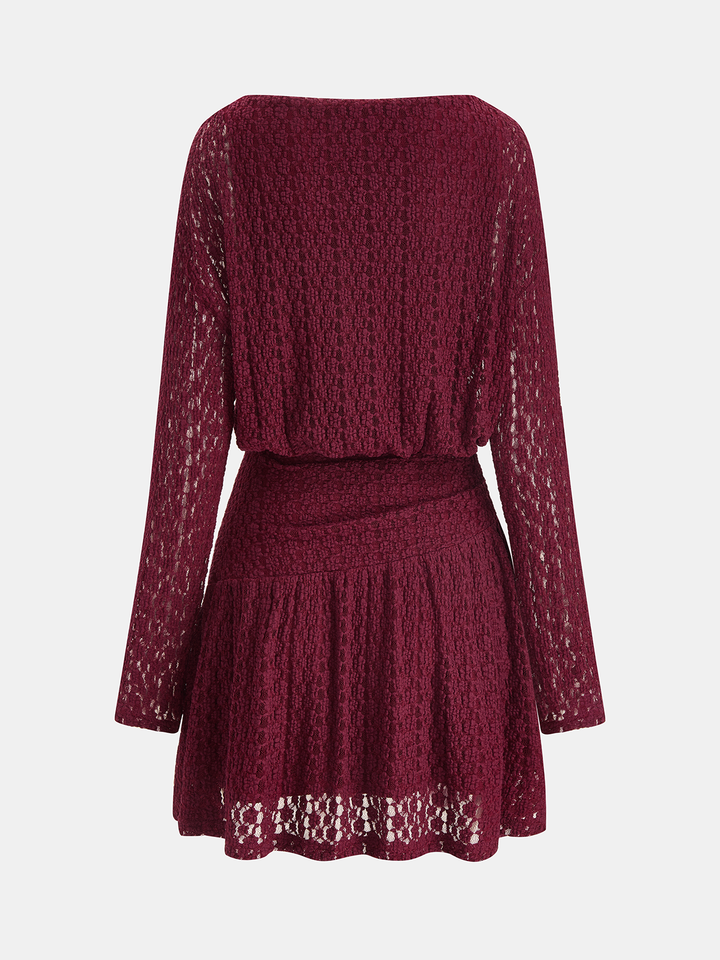 Valantomode | Chic Semi-Sheer Textured Long-Sleeve Mini Dress