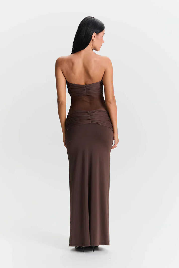 Valantomode | Chic Strapless Mesh Dress for Effortless Elegance