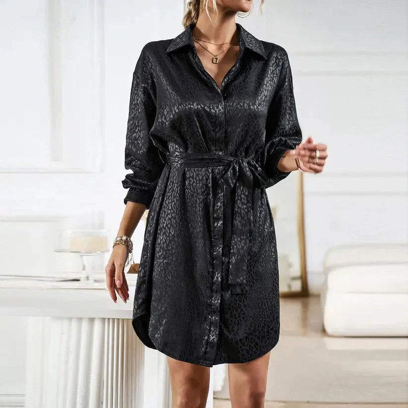 Valantomode | Chic Leopard Print Mini Dress with Stylish Belt for Women