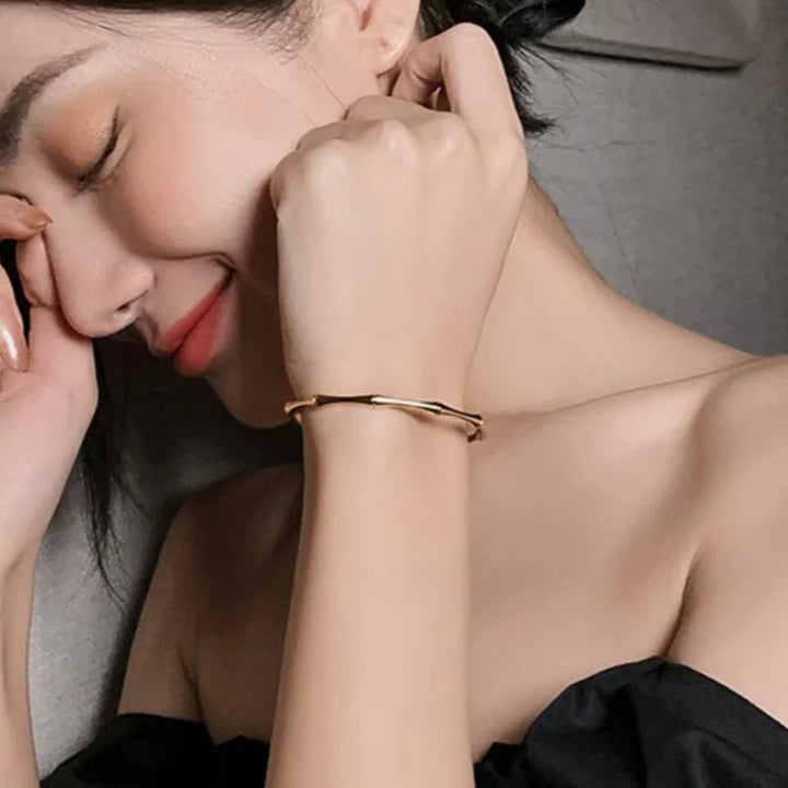 Valantomode | Plated Bamboo Essence Bangle with Cylindrical-Nodular Architecture and High-Mass Geometry
