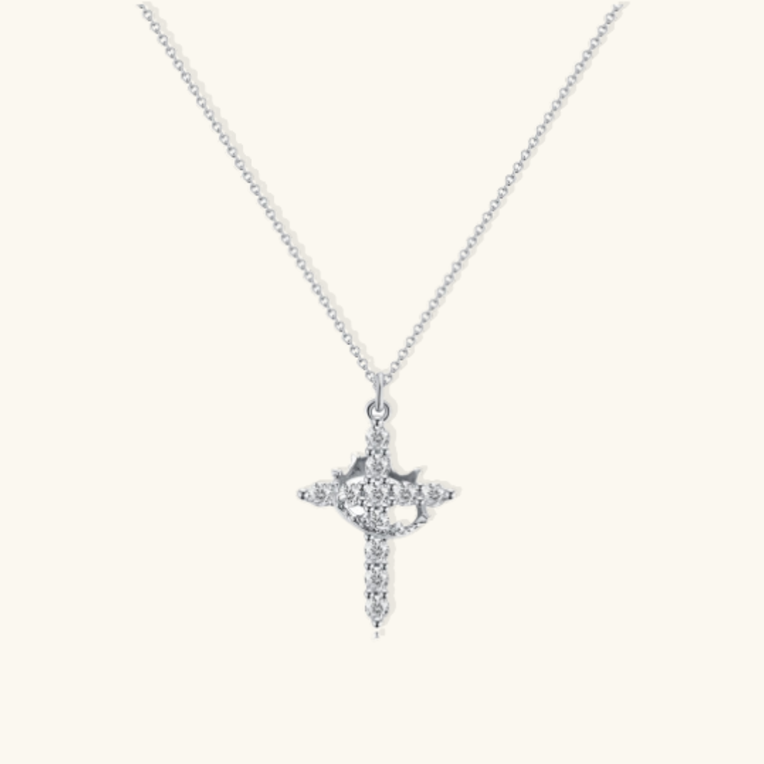 Valantomode | Plated Beatrix Crown and Cross Necklace with Cruciform Architecture and Refractive Assets