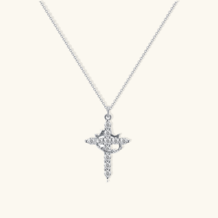 Valantomode | Plated Beatrix Crown and Cross Necklace with Cruciform Architecture and Refractive Assets