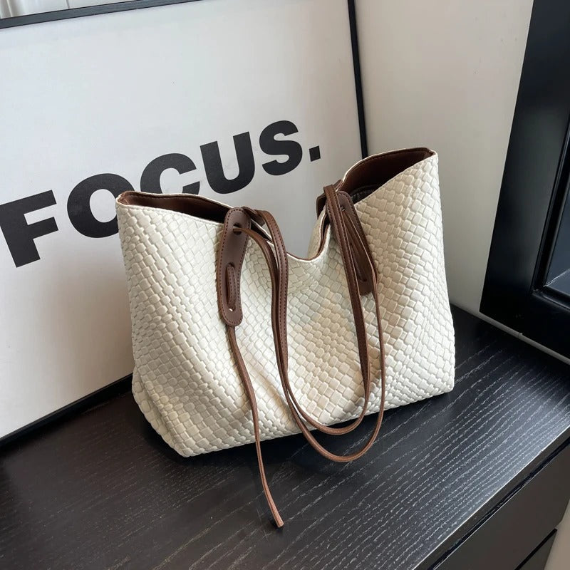 Valantomode | The Veridian Lattice Executive – Women's Premium Woven Vegan Leather Business Tote