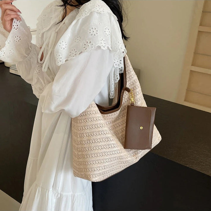 Valantomode | Solstice Kinetic Hobo – Premium Woven Straw Shoulder Bag with Vegan Leather Trim & Detachable Wallet