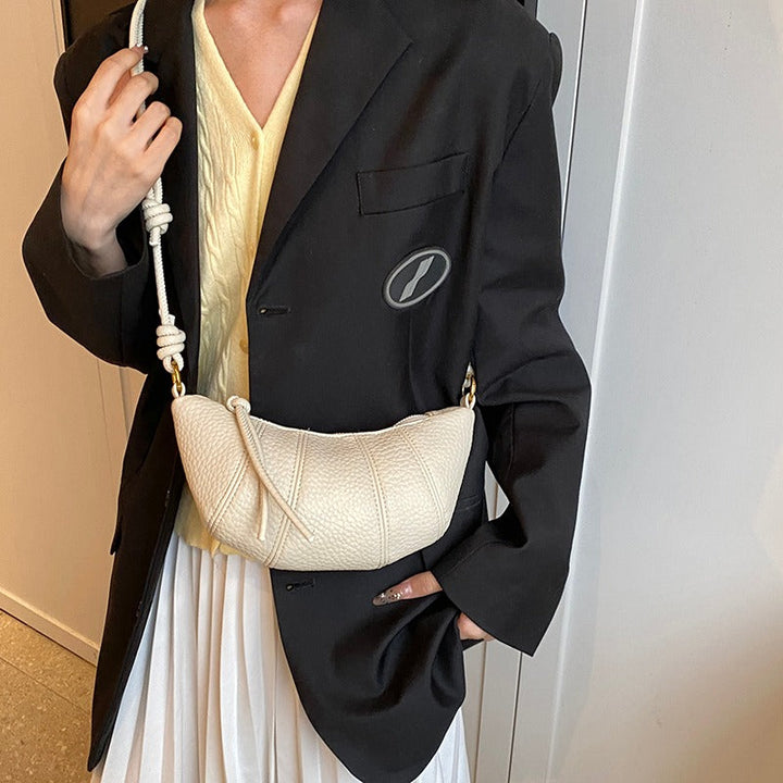 Valantomode | Aura Crescent Crossbody – Premium Vegan Leather Curved Shoulder Bag with Gold-Tone Accents