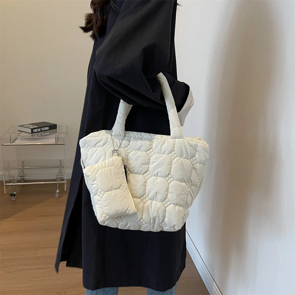 Valantomode | The Veridian Cubic Garrison – Women's Premium Boxy Quilted Puffer Tote