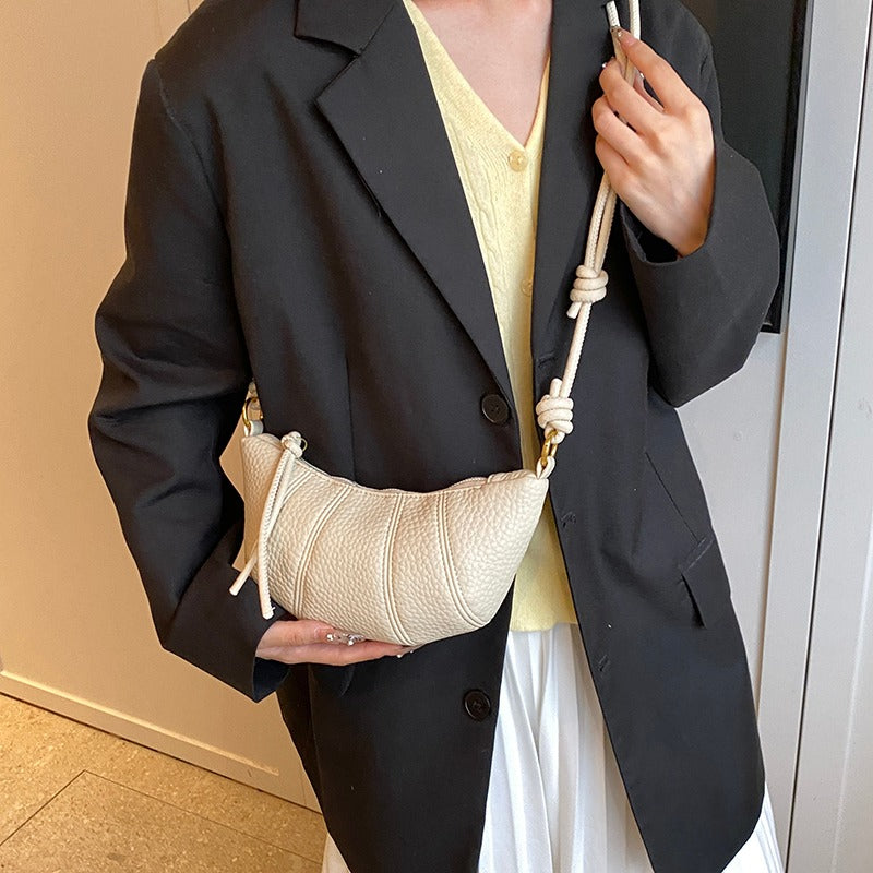 Valantomode | Aura Crescent Crossbody – Premium Vegan Leather Curved Shoulder Bag with Gold-Tone Accents