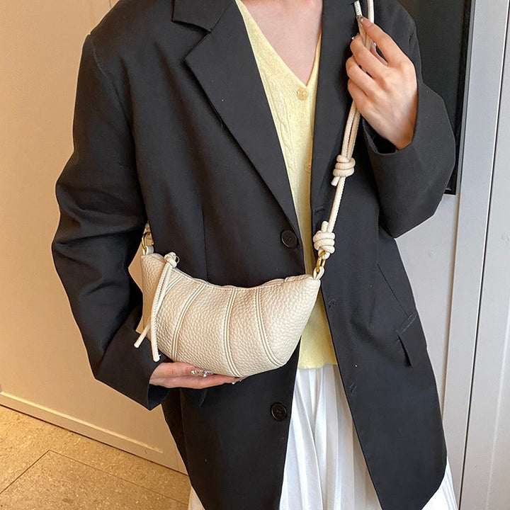 Valantomode | Aura Crescent Crossbody – Premium Vegan Leather Curved Shoulder Bag with Gold-Tone Accents